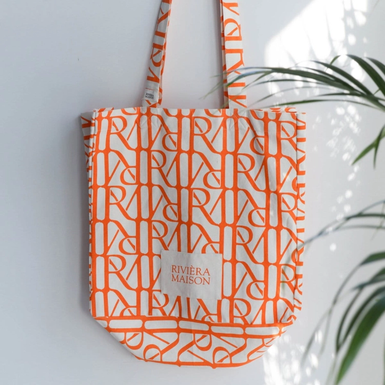 Torba typu tote z monogramem RM w kolorze pomarańczowym Riviera Maison_2.jpg