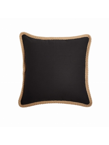 Poduszka bawełniana czarna z jutową lamówką, 50x50cm.jpg
