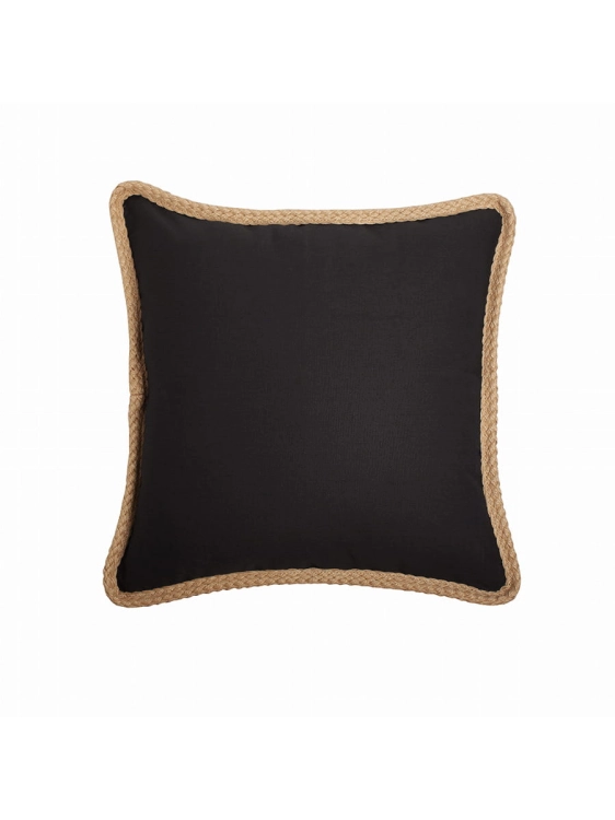 Poduszka bawełniana czarna z jutową lamówką, 50x50cm.jpg